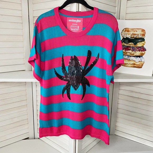 Spider Gwen blue and pink striped sweater Medium - Picture 4 of 9
